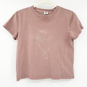 Aritzia Sunday Best Womens Cotton Giddy Up Cowboy Hat Crop T-Shirt Size XS Mauve